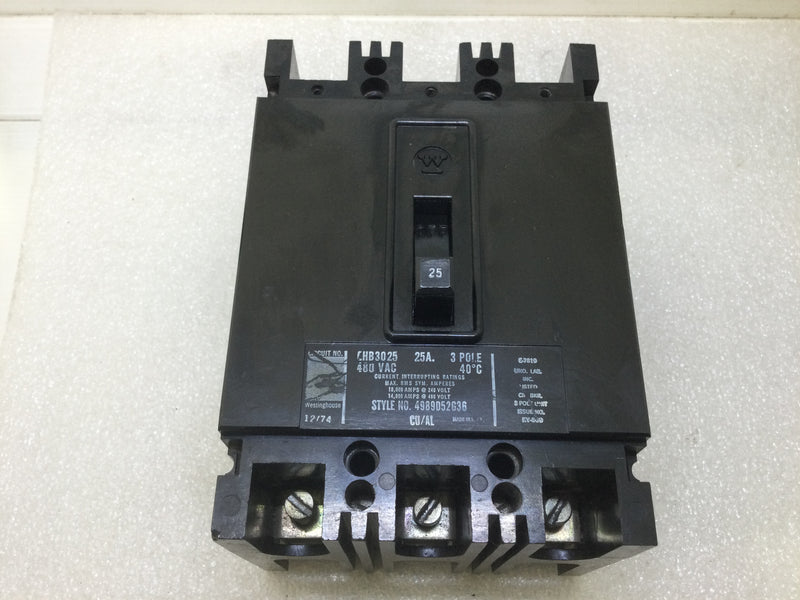 Westinghouse EHB3025 25 Amp 3 Pole 480Vac Circuit Breaker