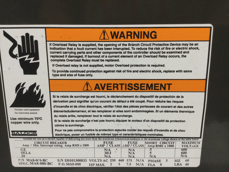 Baldor MA8-080-BC Solid State Starter