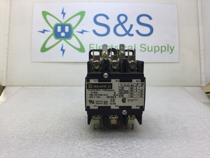 Square D 8910DPA33V09 Definite Purpose Contactor 600VAC 30 Amp 208-240 VAC Coil