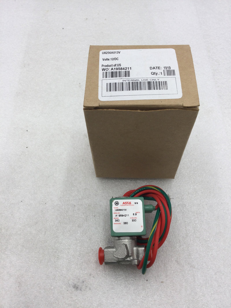 ASCO U8256A013V Subminature Solenoid Valve 12 VDC 360 PSI NC 2 Way/2 Position for Gas/Water/Light Oil