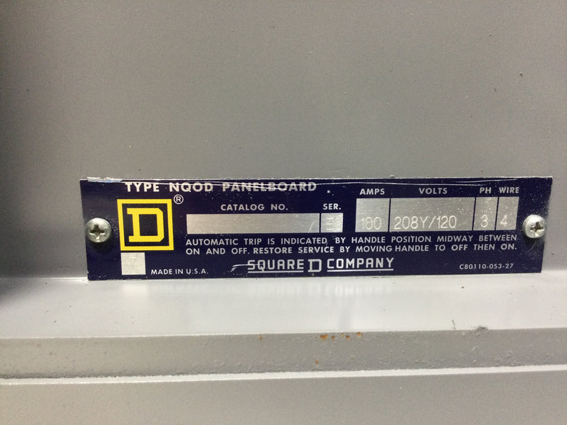 Square D MHC32SHR Type 1 NQOD Panel Board 100Amp 3 Phase 4 wire