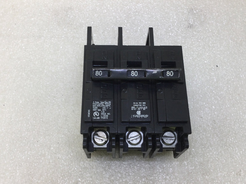 Siemens/ITE BQ3B080 80 Amp 3 Pole 240V Circuit Breaker BQ3-B080