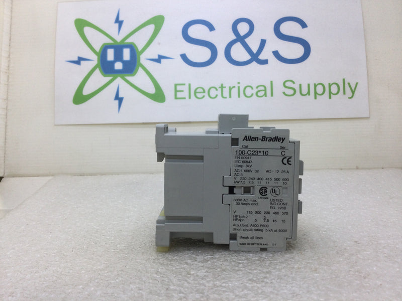 Allen-Bradley 100-C23D10 Magnetic Contactor 23 Amp 3 Pole 600 VAC 7.5 HP at 230 VAC IEC 60947