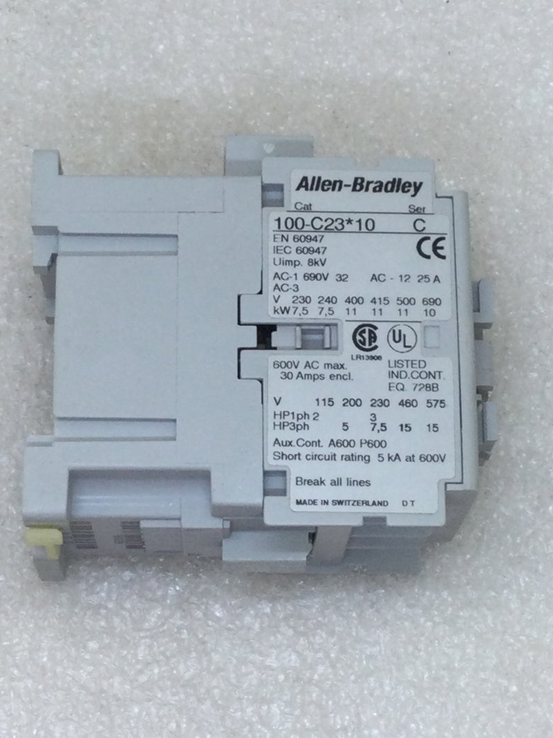 Allen-Bradley 100-C23D10 Magnetic Contactor 23 Amp 3 Pole 600 VAC 7.5 HP at 230 VAC IEC 60947