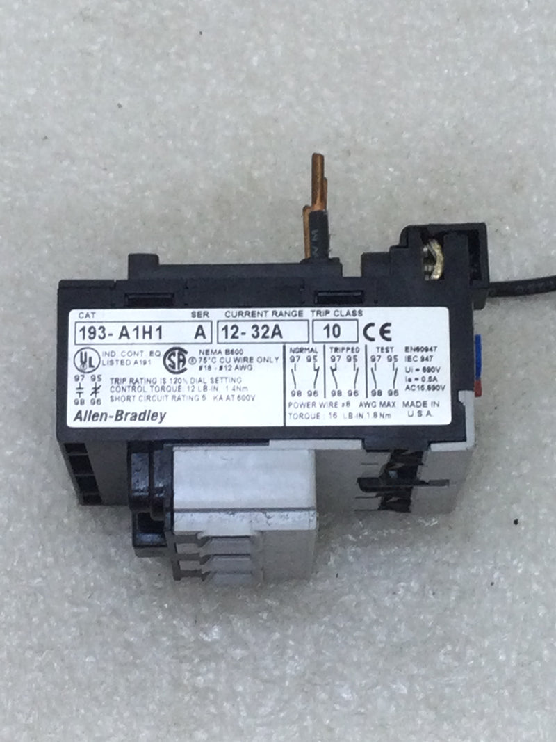 Allen-Bradley 193-A1H1 12-32 Amp Class 10 Overload Relay