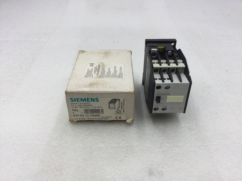 Siemens 3TF4011-0AK6 Motor Control Contactor 20 Amp 600 VAC 3 Phase 3 HP at 230 VAC