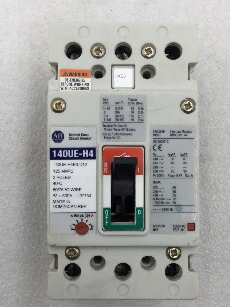 Allen Bradley 140UE-H4 125A 3 Pole Molded Case Circuit Breaker