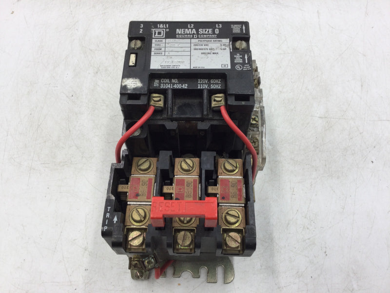 Square D 8536SBO2SA Motor Starter NEMA 600VAC Max. Size 0