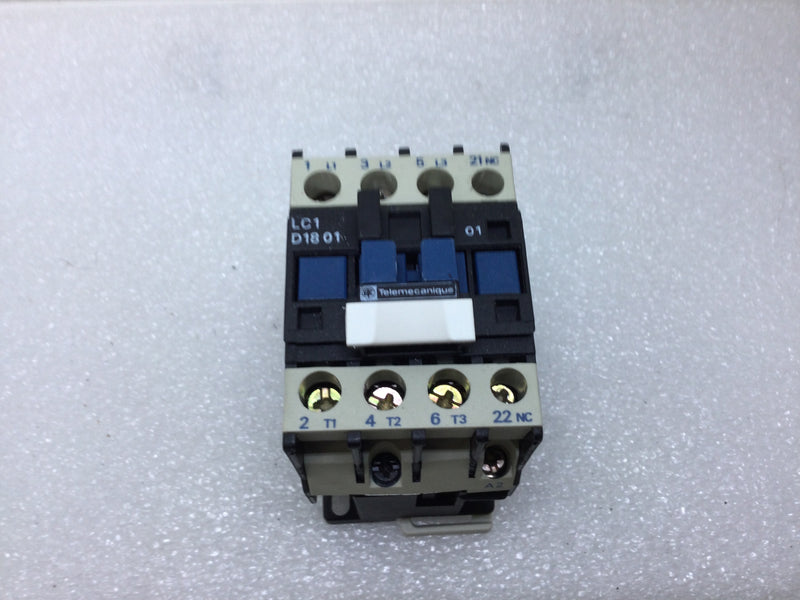 Telemecanique LC1 D18 01 AC Contactor 18 Amp 3-Pole 110C 50/60Hz 3-Phase