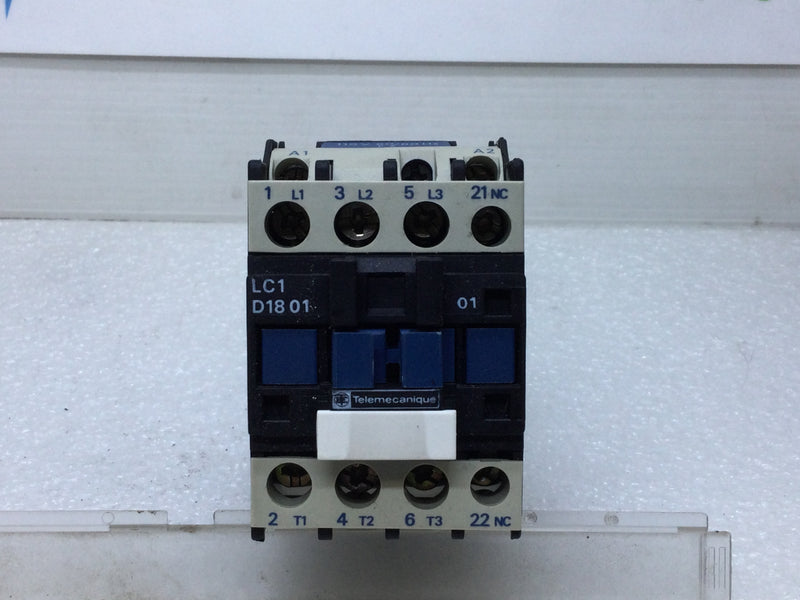 Telemecanique LC1 D18 01 AC Contactor 18 Amp 3-Pole 110C 50/60Hz 3-Phase