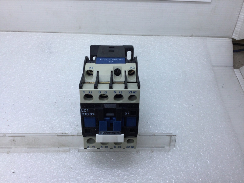 Telemecanique LC1 D18 01 AC Contactor 18 Amp 3-Pole 110C 50/60Hz 3-Phase