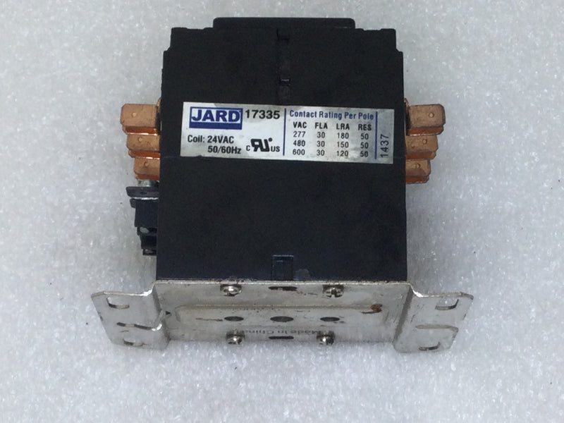 Jard 17335 Definite Purpose 3 Pole Contactor 30 Amp 270-600 VAC with 24 VAC Coil