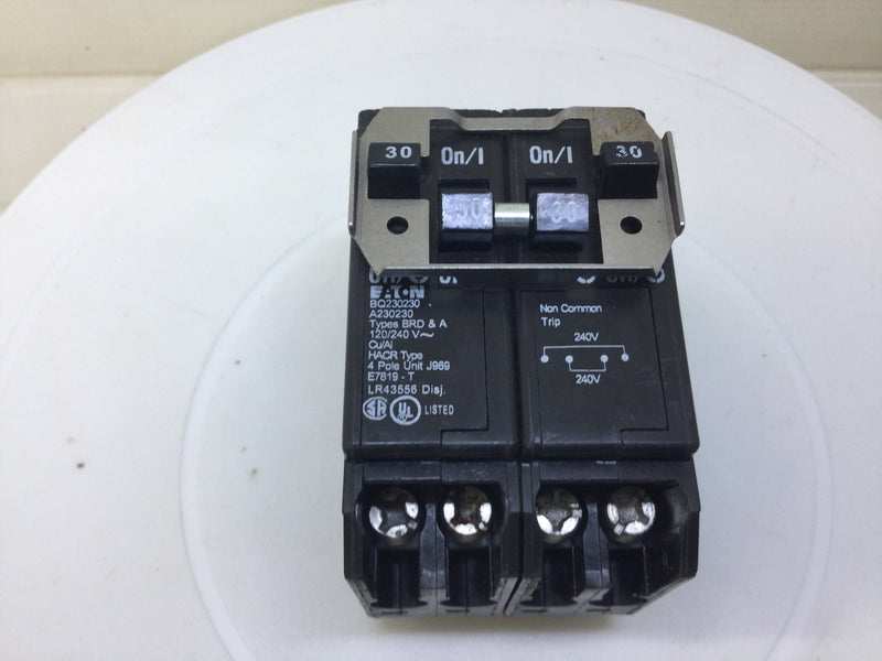 Cutler Hammer BQ230230/A230230 30 Amp 4 Pole Quad 120/240V Types BRD & A Circuit Breaker