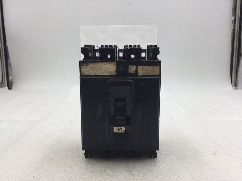 FPE Federal Pacific NEF433040 40 Amp 3 Pole 480 VAC Type NEF Circuit Breaker