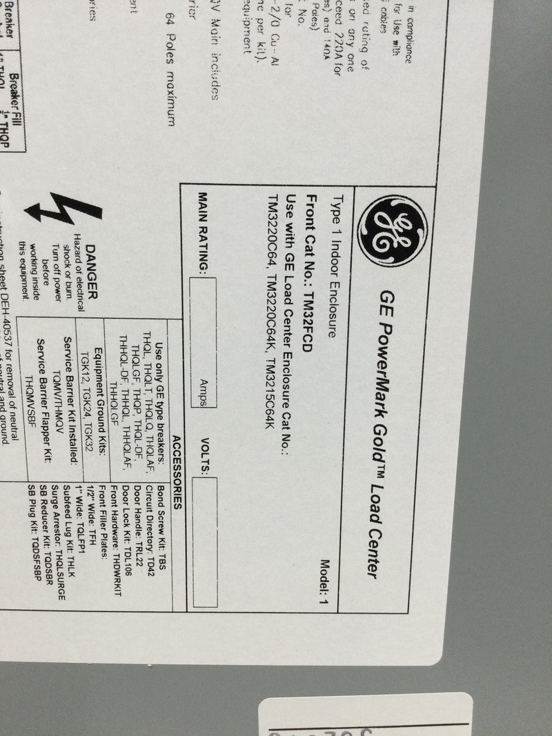 GE General Electric TM3220C64K 200 Amp 32-Space 64-Circuit Main Breaker Indoor NEMA1 Load Center Value Pack