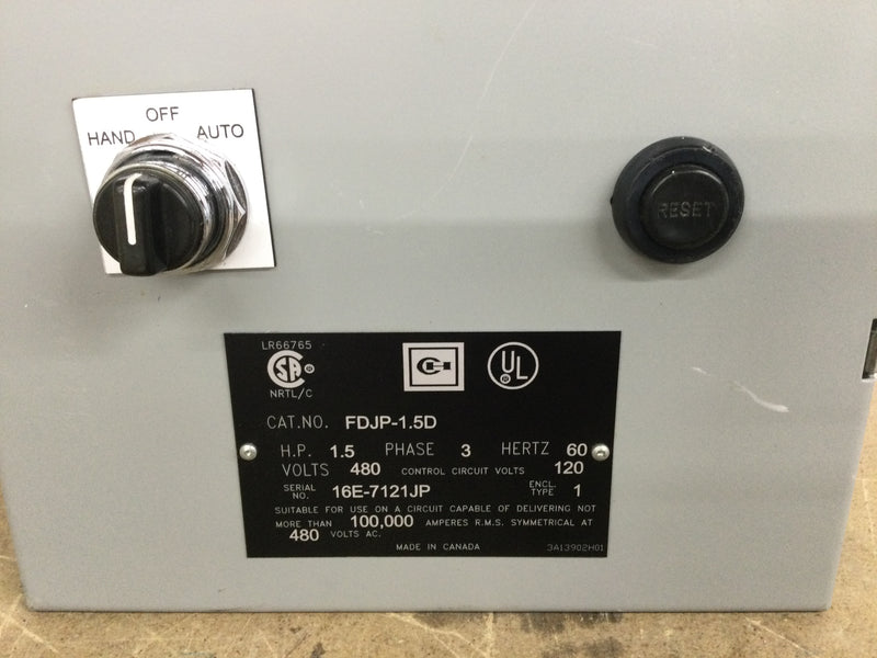 Cutler Hammer FDJP-1.5D Jockey Pump Controller Can Only with Auto/Hand Switch and Reset Button 10" x 23"