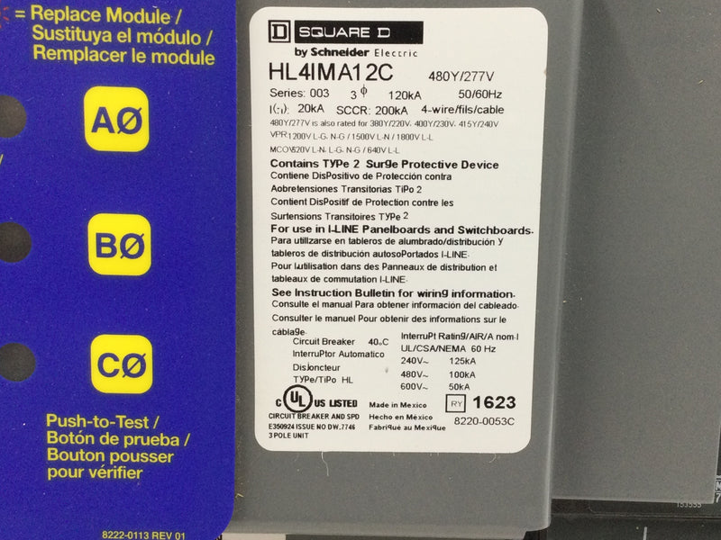 Square D HL4IMA12C Surge Logic I-Line Plug-On Surge Protective Device 480/277V 4-Wire