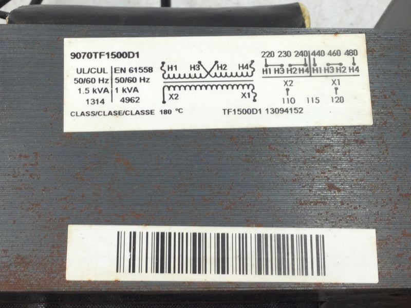 Square D 9070TF1500D1 Industrial Control Transformer 1500VA 220/480 Primary 120V Secondary