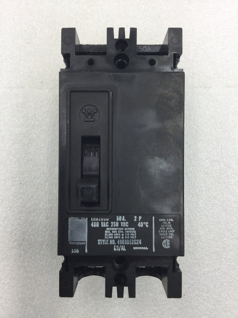 Westinghouse EHB2050 50 Amp 2 Pole 480 VAC Type EHB Circuit Breaker