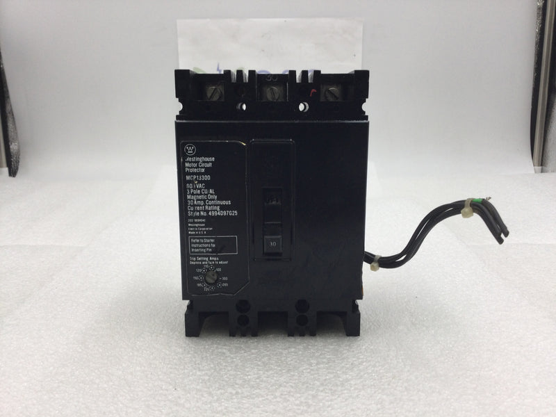 Westinghouse MCP13300 30 Amp 3 Pole 600 VAC Motor Circuit Protector/Breaker with Relay Outputs