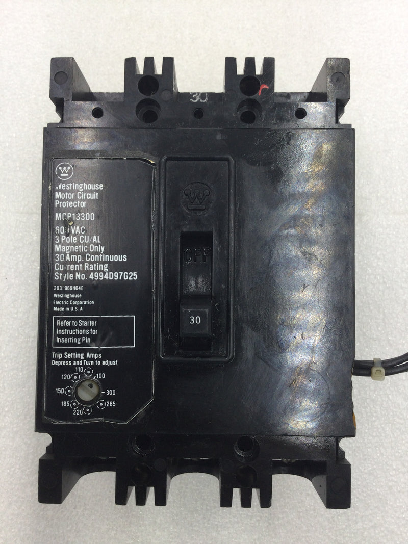 Westinghouse MCP13300 30 Amp 3 Pole 600 VAC Motor Circuit Protector/Breaker with Relay Outputs