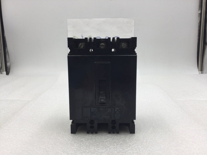 Westinghouse FB3020L 20 Amp 3 Pole 600 VAC Molded Case Circuit Breaker