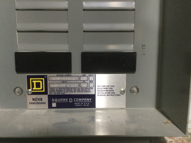 Square D NEHB-2MW 225 Amp 480Y/277 3 Phase 4 Wire NEHB-42441-2 Series E1 NEHB Panelboard 53" x 20"