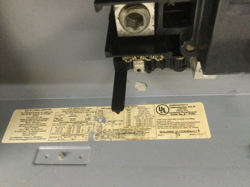 Square D QO1816M200FTRB Single Phase 200A 120/240VAC Feed Thru Convertible Main Breaker Load Center Panel