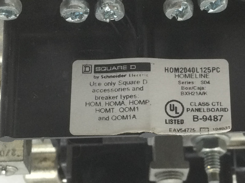 Square D HOM2040L125PC/ HOM2040L125GC 125 Amp 240v 10/20 Space Load Center Panel Guts Only 14 " x 10 7/8"