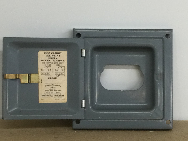 Square D Fuse Cover Only Cat. No. P 2 Series 4 30 Amp 125/250V 2 Circuits 7" x 7"