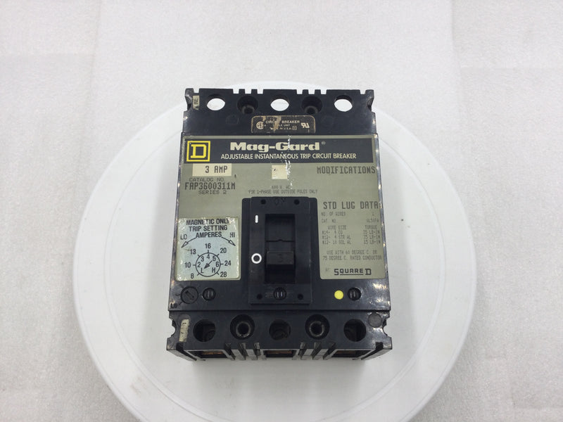 Square D FAP3600311M 3 Amp 3 Pole 600v Mag-Gard Circuit Breaker