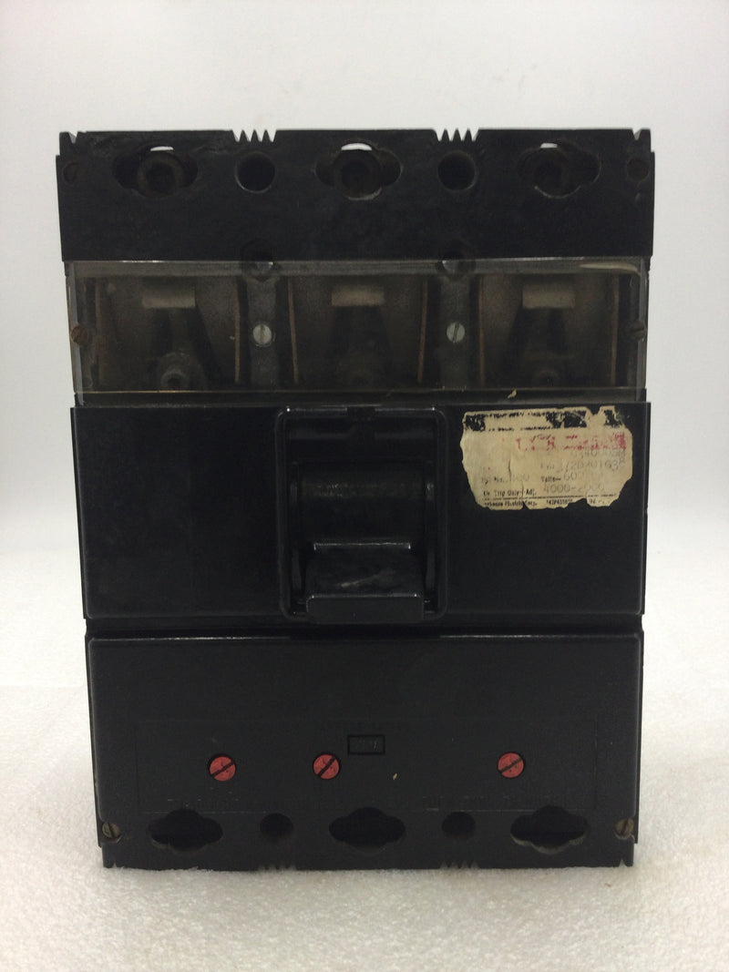 Westinghouse LA3400F 3 Pole 400 Amp 600 VAC Circuit Breaker with 250 Amp Trip