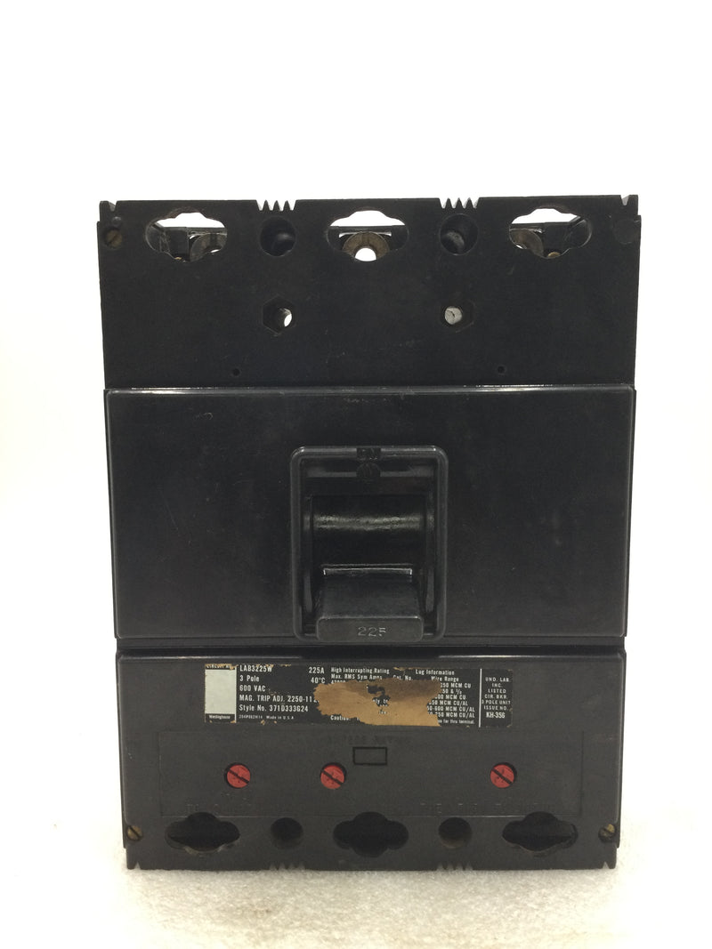 Westinghouse LAB3225W 225 Amp 3 Pole 600 VAC AB DE-ION Circuit Breaker with Adjustable Trip