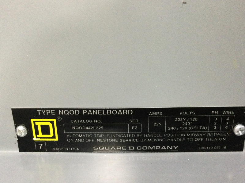 Square D NQOD442L225 225 Amp 3 Phase 4 Wire Series E2 Panelboard 50"x 20" w/o Main Breaker