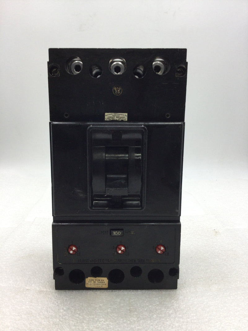 Westinghouse JA3100 225 Amp JA Frame 3 Pole 600 VAC Circuit Breaker with 100 Amp Trip