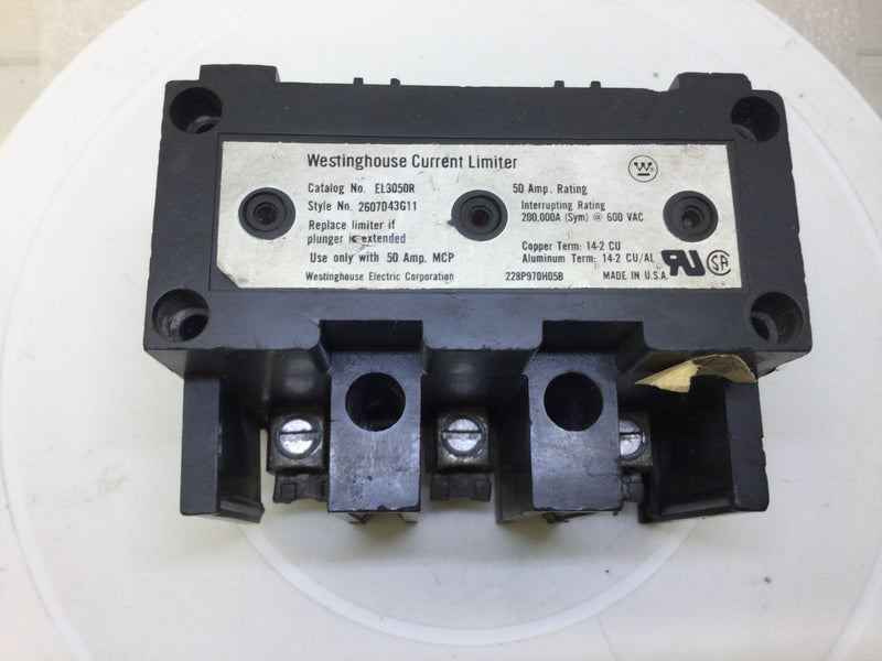 Westinghouse EL3050R Current Limiter 50 Amp Rating Style No. 2607D43G11 600vac