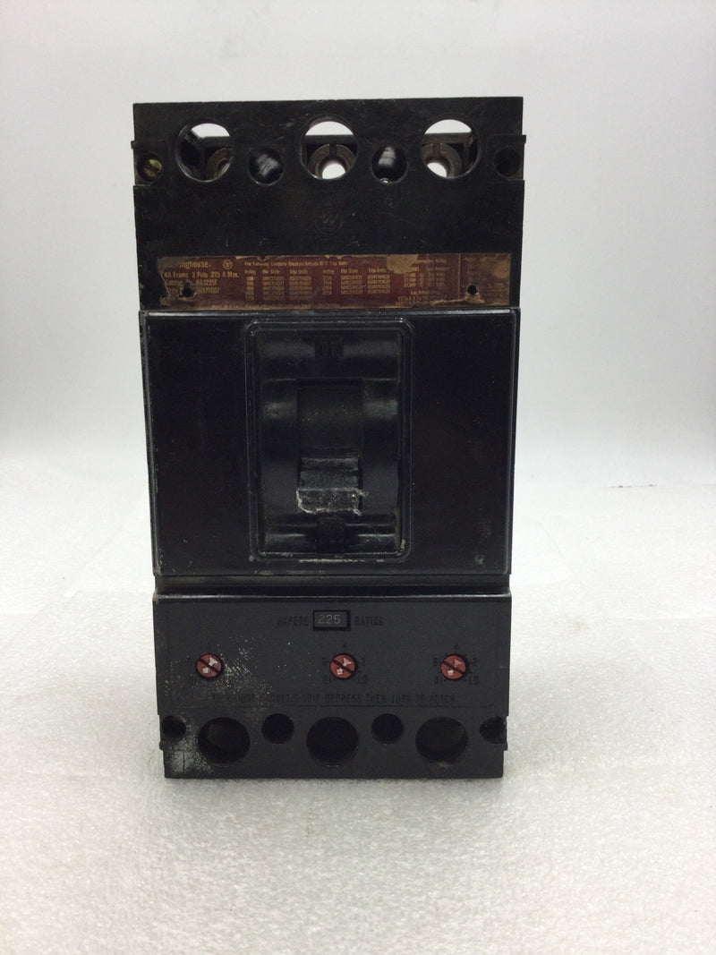 Westinghouse KA3225F 225 Amp 3 Pole 600 VAC Circuit Breaker w/ 225 Amp Trip