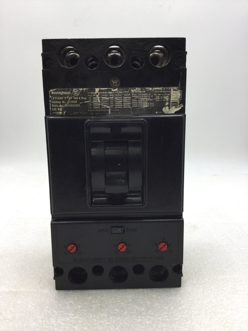 Westinghouse LB3400F 400 Amp 3 Pole 600 VAC Circuit Breaker w/125 Amp Trip