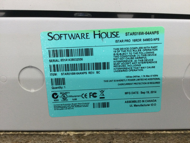 Software House STAR016W-64ANPS 16 Reader Networkable Access Control Panel