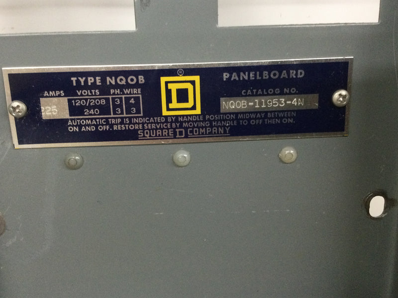 Square D NQOB-11953-4N Dead Front Only 42 Space 225 Amp 120/208V 3 Phase 4 Wire 120/240V 3 Phase 3 Wire 25 3/4" x 8 3/4"