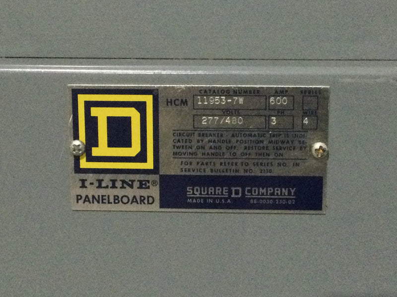 Square D HCM11953-7W 600 Amp 277/480V 3 Phase 4 Wire I Line Panelboard 74.5" x 32"