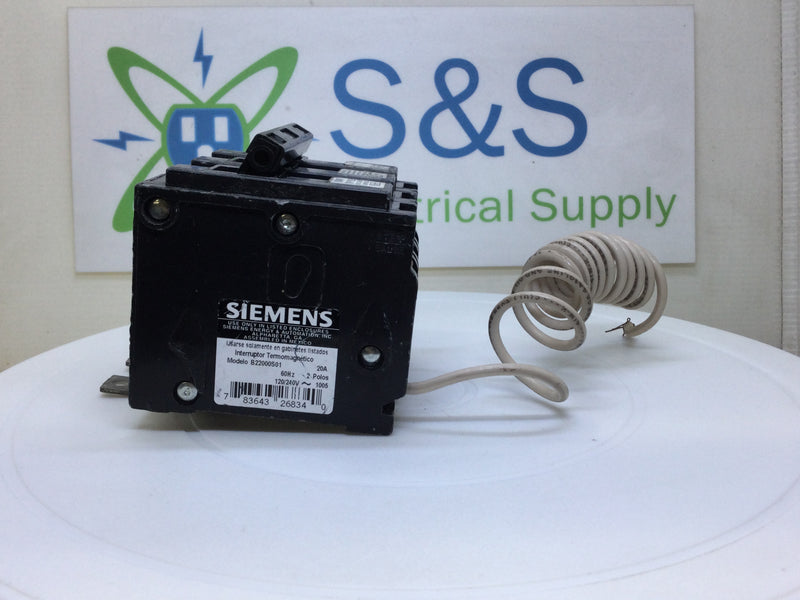 Siemens B22000S01 20 Amp 3 Pole 120/240V Shunt Trip Bolt On Circuit Breaker