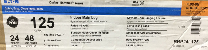 Eaton Cutler Hammer Series BRP24L125 Indoor Main Lug Load Center - 125 Amp 24 Space 48 Circuit