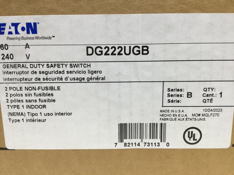 Eaton DG222UGB 60 Amp non-fusible safety switch