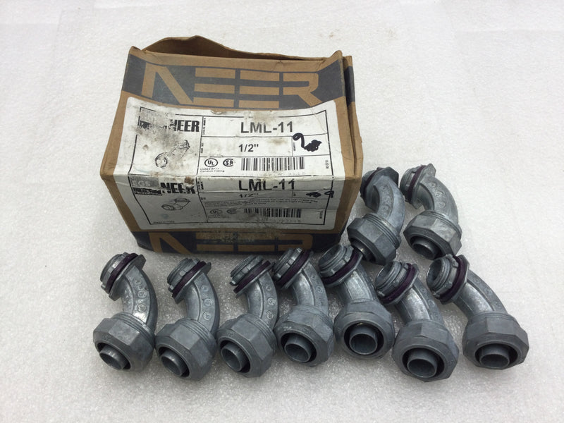 Lot of 9 NEER LML-11 1/2" Zinc Die-Cast 90 Degree Liquid-Tight Conduit Connector