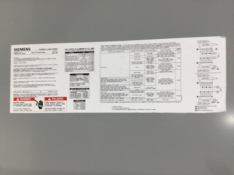 Siemens PNW1224L1225C Load Center Hinged Cover/Door Only 225 Amp 120/240V Nema 3R  27 1/8" x 14 5/8"