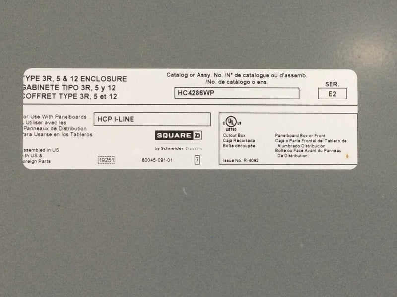 Square D Nema 3r 800 Amp 600V 3 Phase 4 Wire Series E1 I Line Panelboard