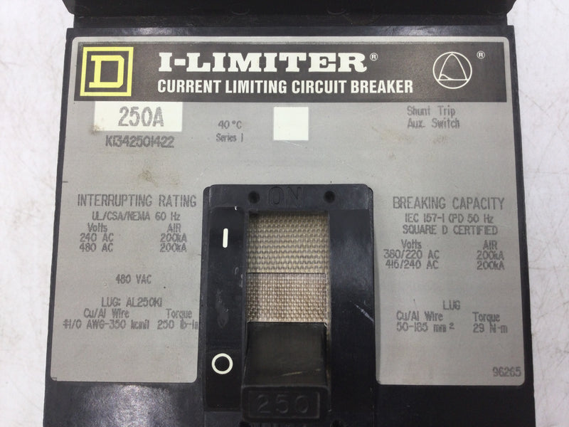 Square D KI342501422 250 Amp 3 Pole 480V I Limiter Circuit Breaker w/Shunt and Aux