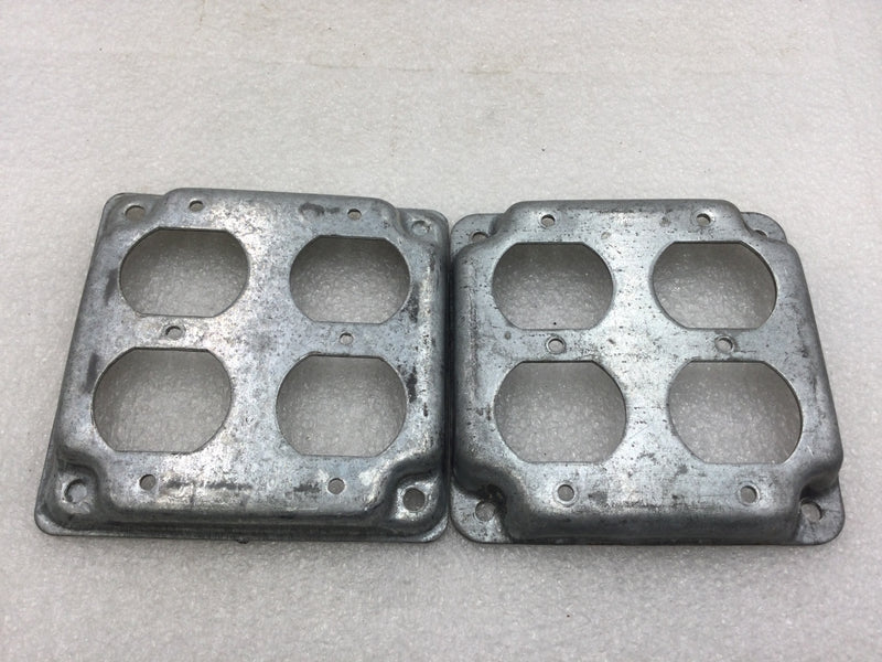 Lot of 2 Mixed Brands Metal 4" Square Double Gang Duplex Receptacle Cover 1/2" Raised