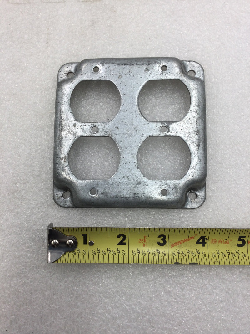 Lot of 2 Mixed Brands Metal 4" Square Double Gang Duplex Receptacle Cover 1/2" Raised